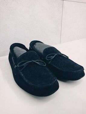 Bottega Veneta Black Suede Woven Driving Loafers